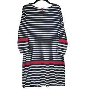 Fleur Bleue Long Sleeve Shirt Dress Navy Red Striped Nautical Women's Size Large